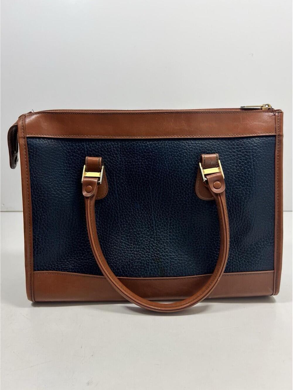 Vintage 90s Guess Blue & Tan Trim Pebble Leather Double Handle Bag Large - Picture 4 of 9